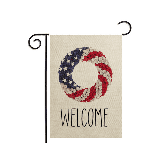 4th of July Garden Flag Vertical Banner Decoration 12X18 Inches Patriotic Gnome Summer Garden Flag Seasonal Burlap Flag Small Independence Day 